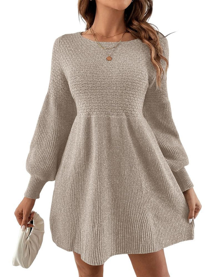 Scottie Vestito Maglia Donna – Maniche a Sbuffo, Vita Alta & Mini A-Line Elegante