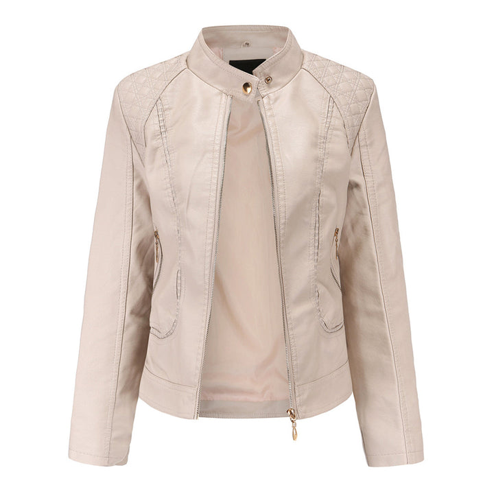 Carla Giacca Biker Donna Cropped – Bunda z ekologické kůže s vysokým límcem a prošívanými detaily