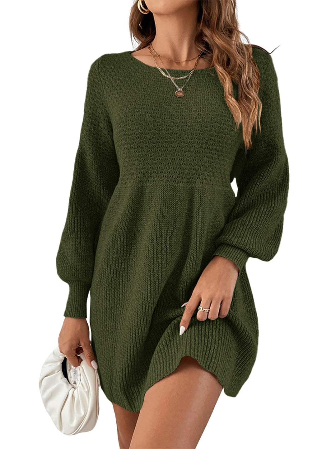 Scottie Vestito Maglia Donna – Maniche a Sbuffo, Vita Alta & Mini A-Line Elegante