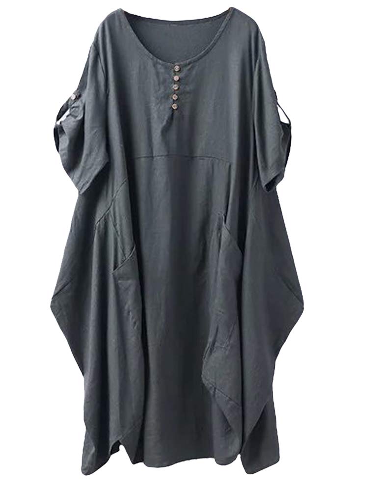 Wisteria Vestito Tunica Donna – Lino Cotone, Maniche Corte & Tasche Boho Oversize
