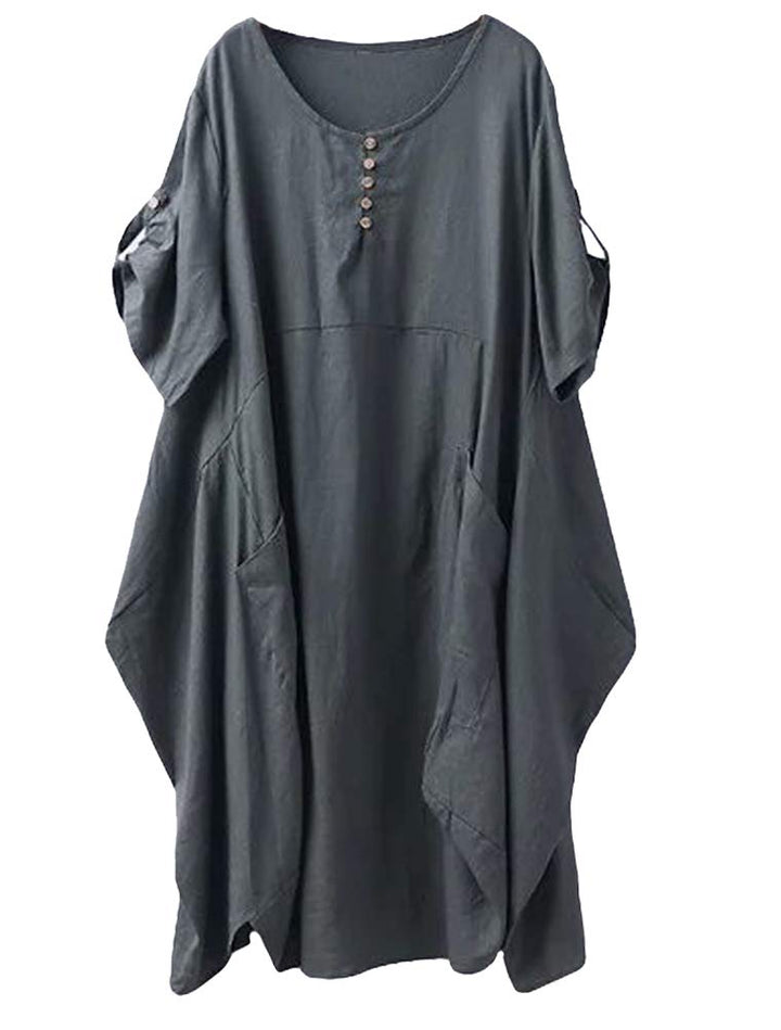 Wisteria Vestito Tunica Donna – Lino Cotone, Maniche Corte & Tasche Boho Oversize