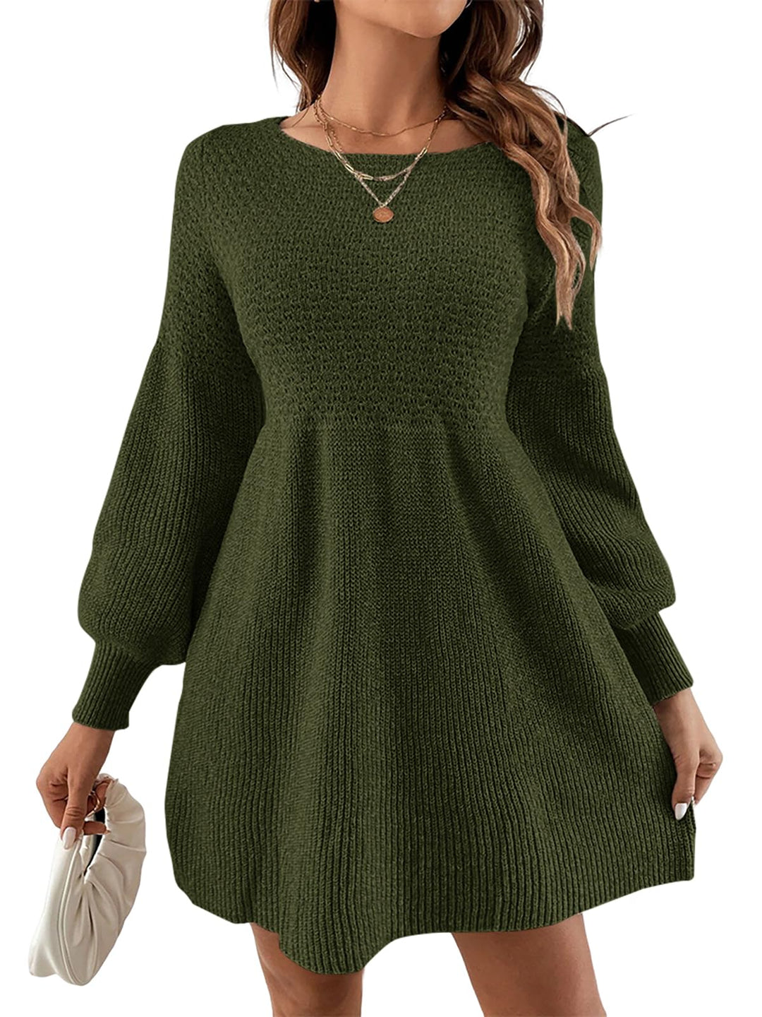 Scottie Vestito Maglia Donna – Maniche a Sbuffo, Vita Alta & Mini A-Line Elegante
