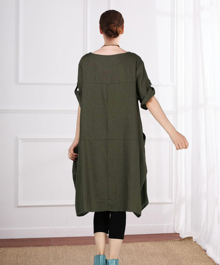 Wisteria Vestito Tunica Donna – Lino Cotone, Maniche Corte & Tasche Boho Oversize