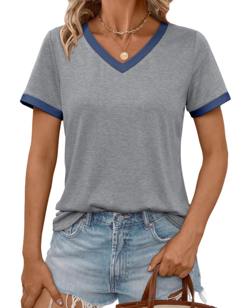 Aven T-skjorte dame – V-hals, korte ermer og myk basic casual topp