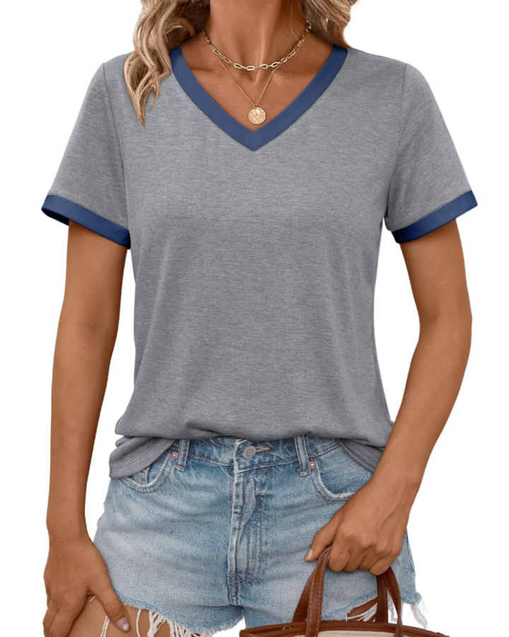 Aven T-skjorte dame – V-hals, korte ermer og myk basic casual topp