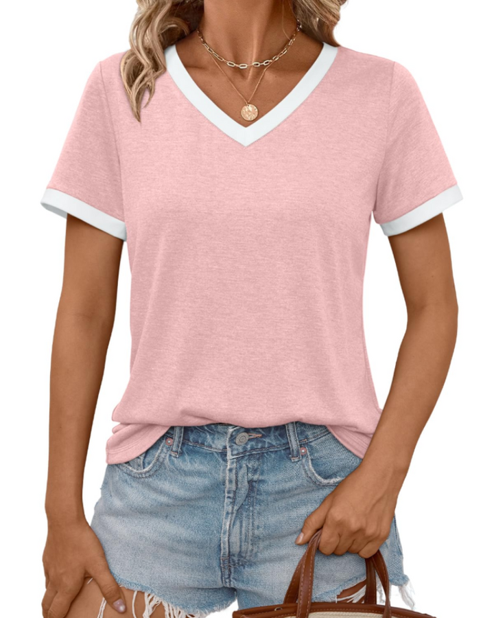 Aven T-skjorte dame – V-hals, korte ermer og myk basic casual topp