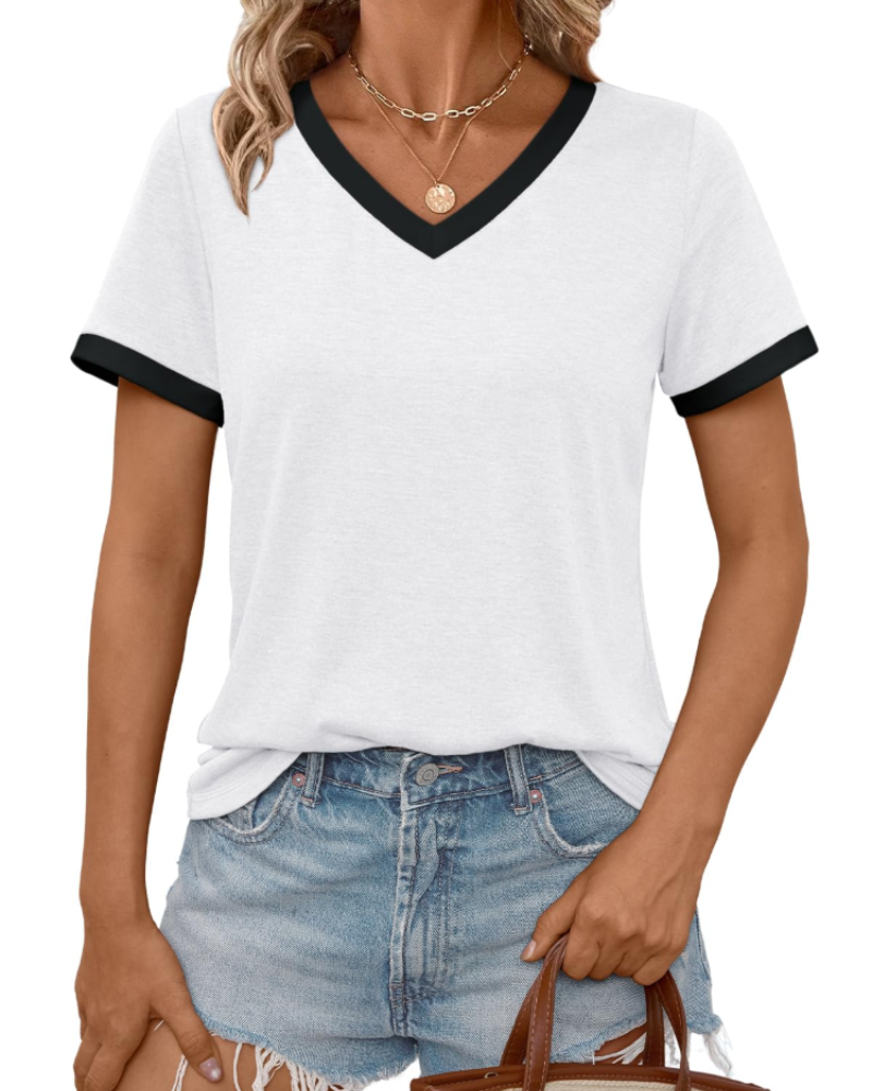 Aven T-skjorte dame – V-hals, korte ermer og myk basic casual topp