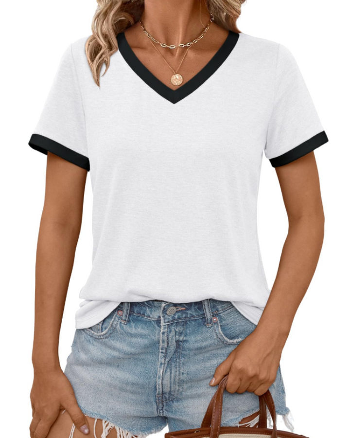 Aven T-skjorte dame – V-hals, korte ermer og myk basic casual topp