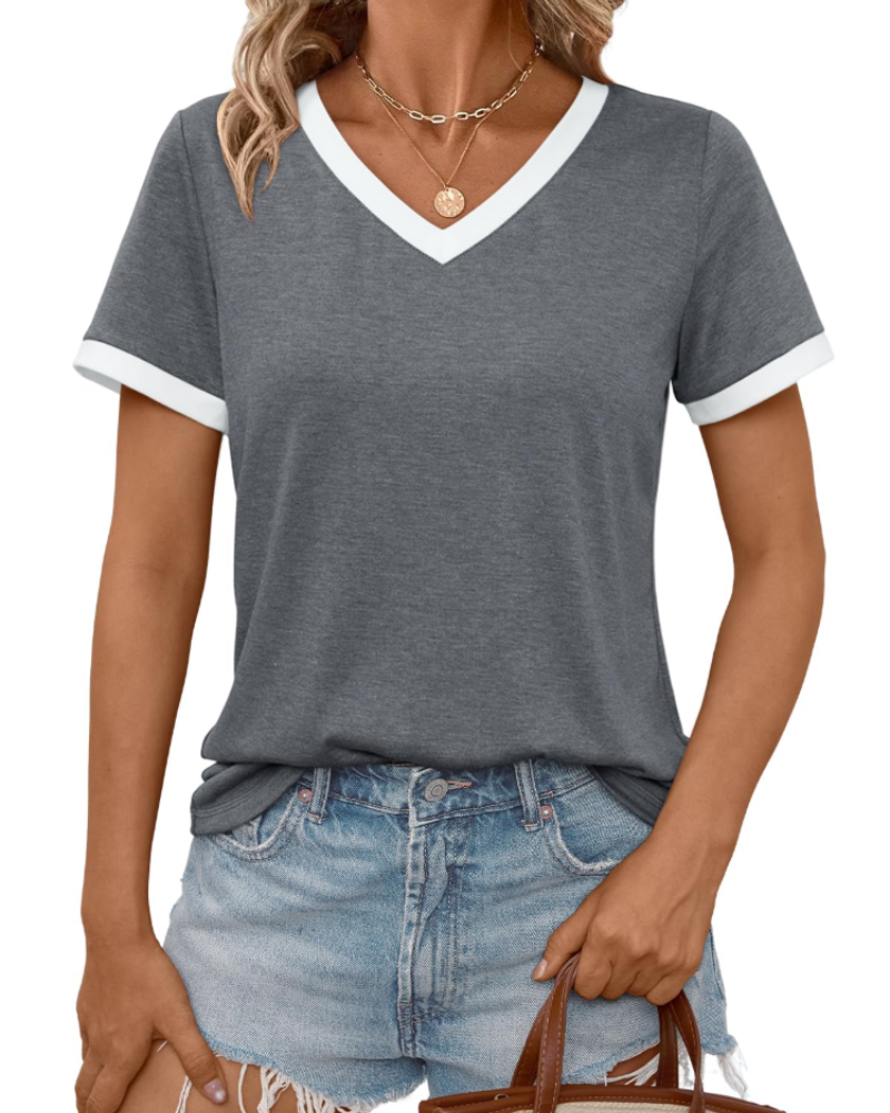 Aven T-skjorte dame – V-hals, korte ermer og myk basic casual topp