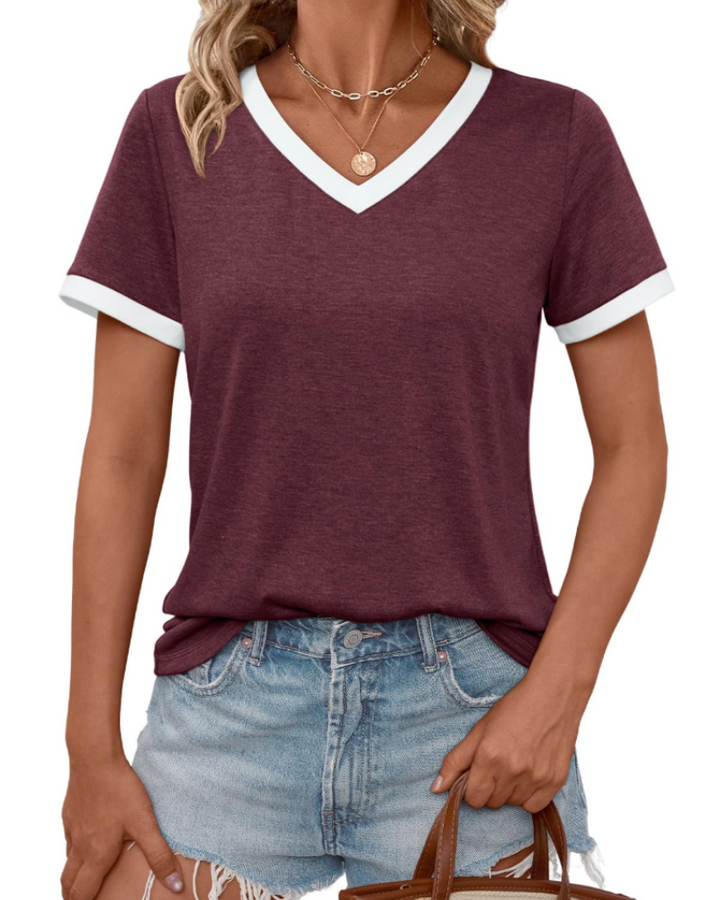 Aven T-skjorte dame – V-hals, korte ermer og myk basic casual topp
