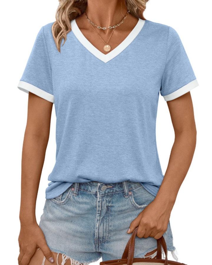 Aven T-skjorte dame – V-hals, korte ermer og myk basic casual topp
