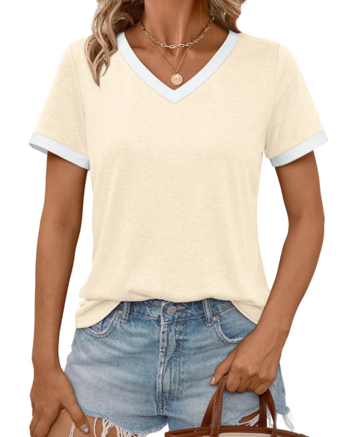 Aven T-skjorte dame – V-hals, korte ermer og myk basic casual topp