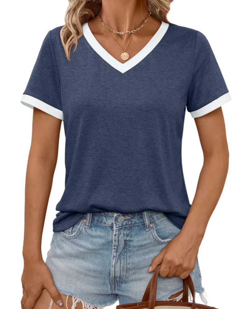 Aven T-skjorte dame – V-hals, korte ermer og myk basic casual topp