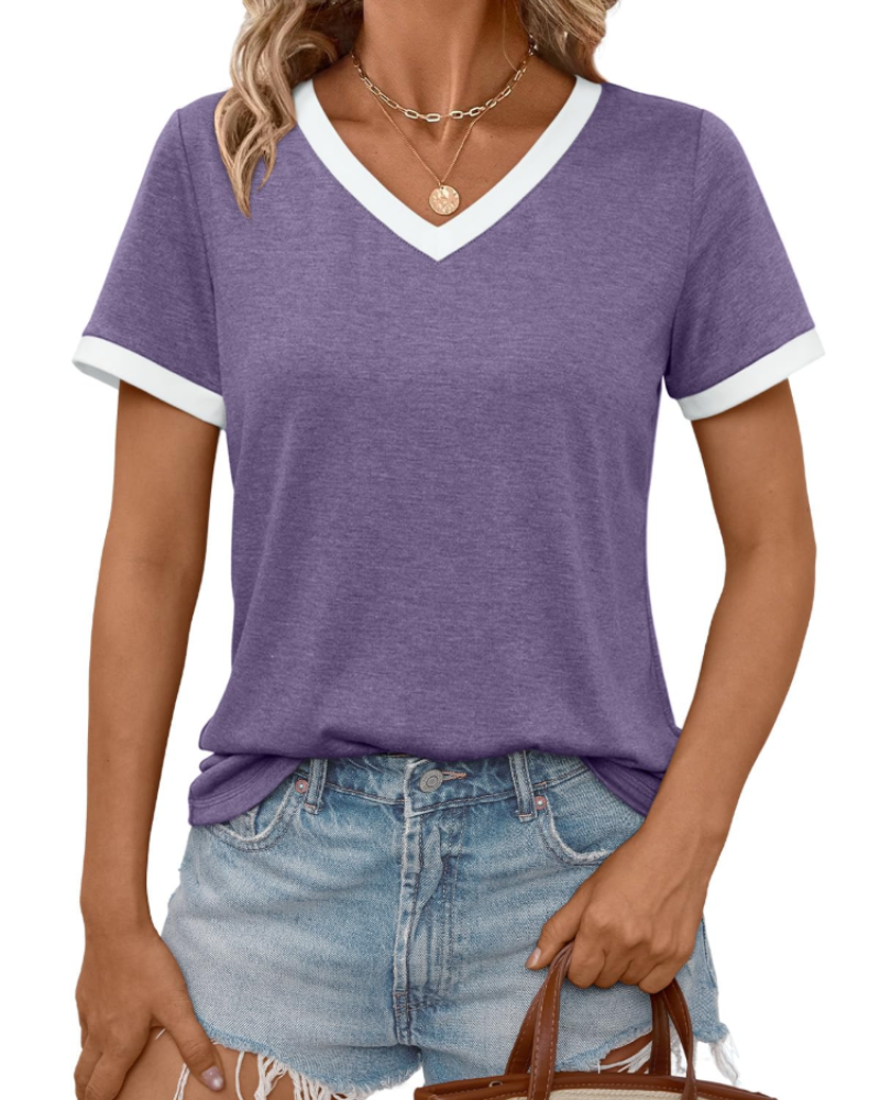 Aven T-skjorte dame – V-hals, korte ermer og myk basic casual topp