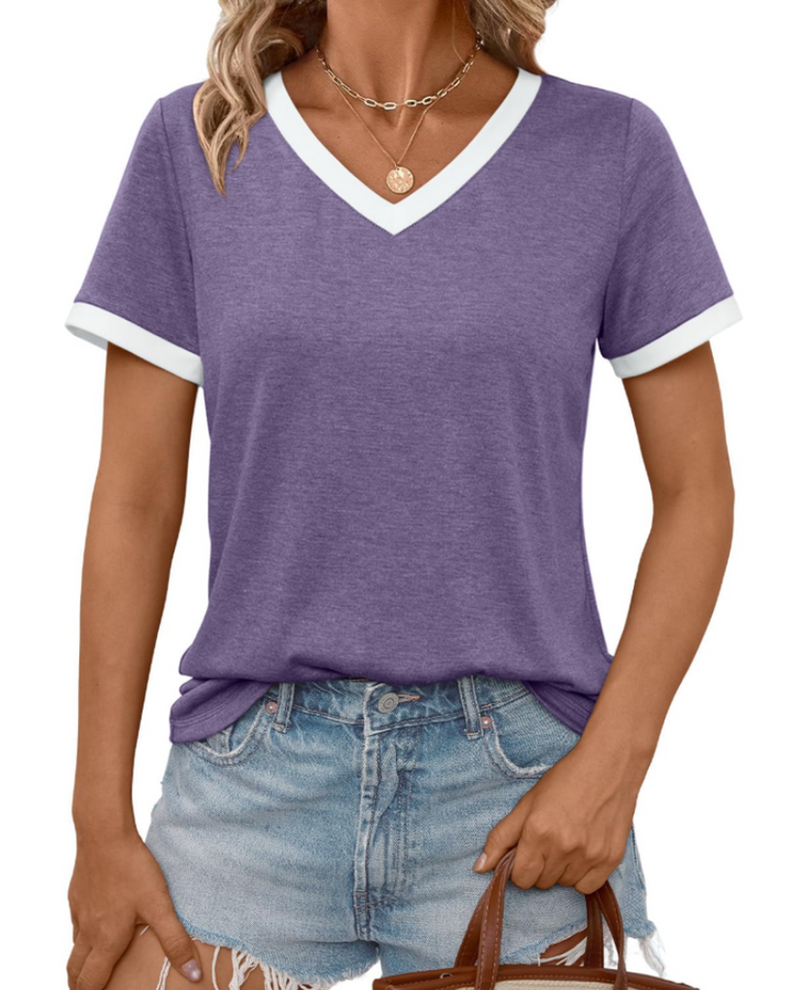 Aven T-skjorte dame – V-hals, korte ermer og myk basic casual topp