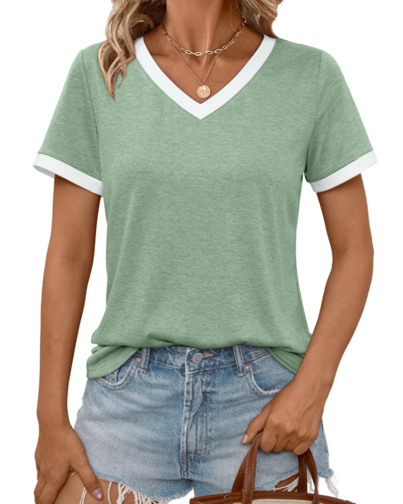 Aven T-skjorte dame – V-hals, korte ermer og myk basic casual topp