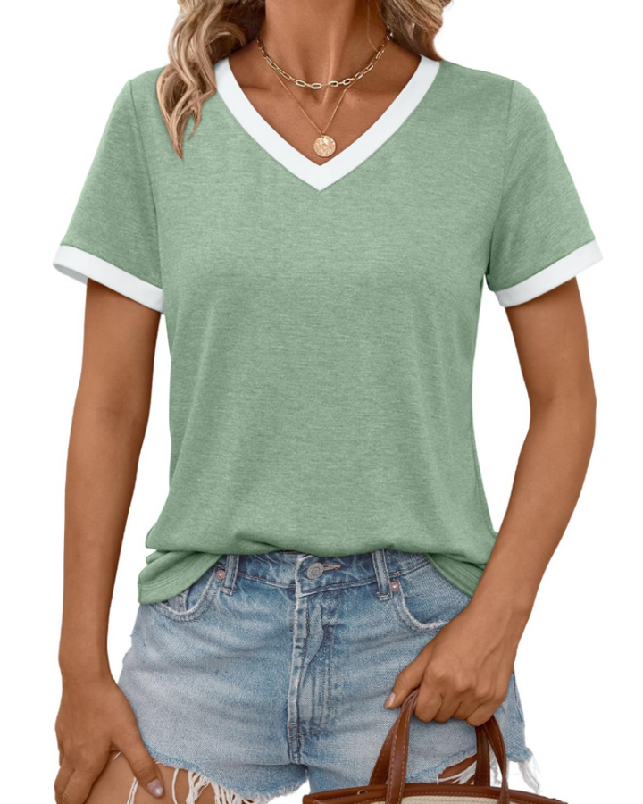 Aven T-skjorte dame – V-hals, korte ermer og myk basic casual topp