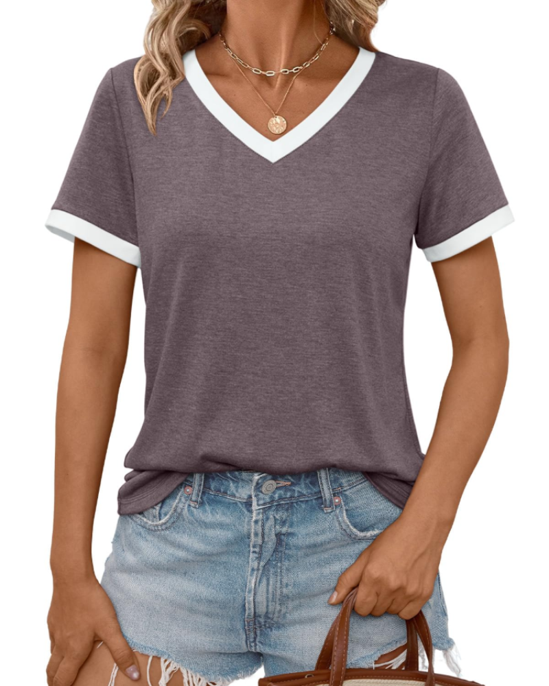 Aven T-skjorte dame – V-hals, korte ermer og myk basic casual topp
