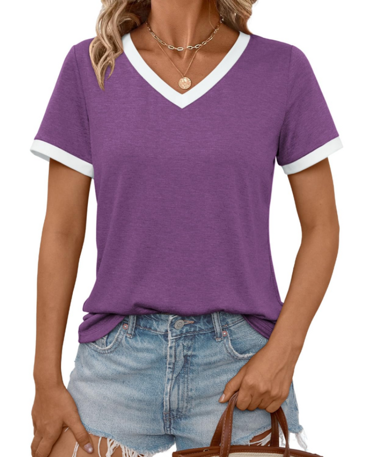 Aven T-skjorte dame – V-hals, korte ermer og myk basic casual topp