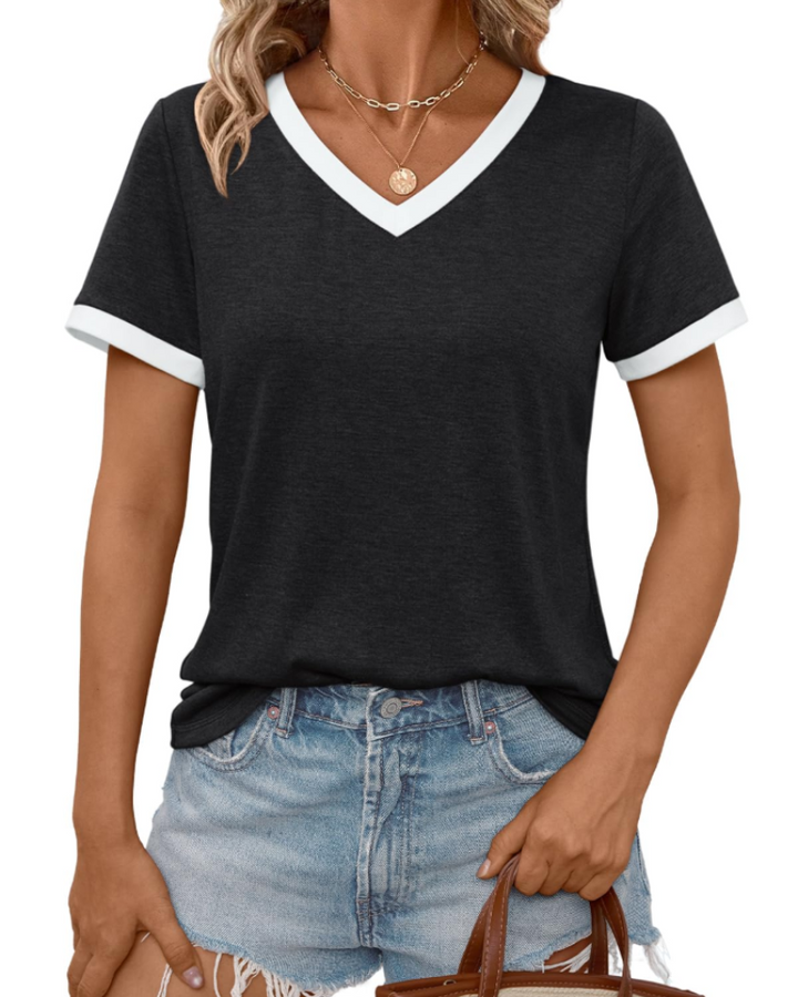 Aven T-skjorte dame – V-hals, korte ermer og myk basic casual topp