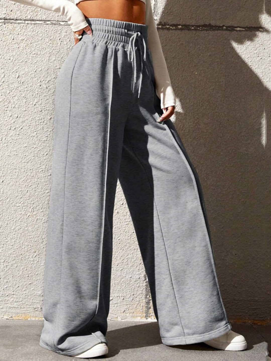 Pantaloni de trening casual cu talie înaltă pentru femei | Cu buzunare