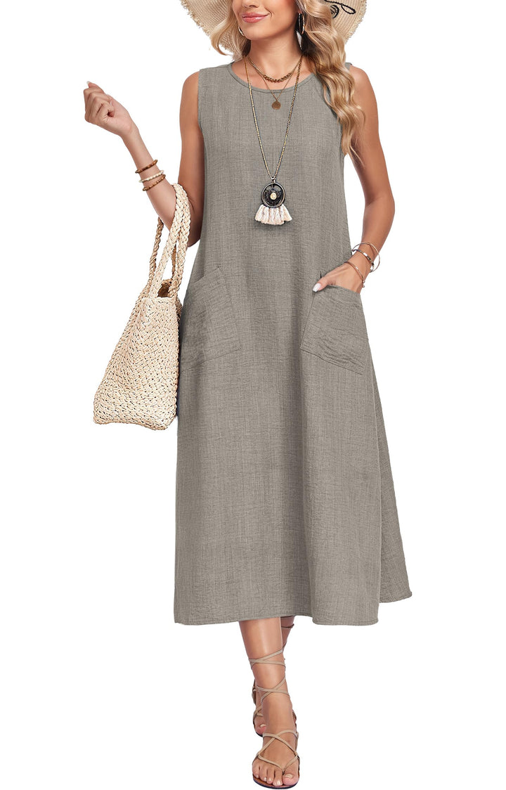 Lirienne Vestito Maxi Donna – Senza Maniche, Linea H & Tasche Casual Estive