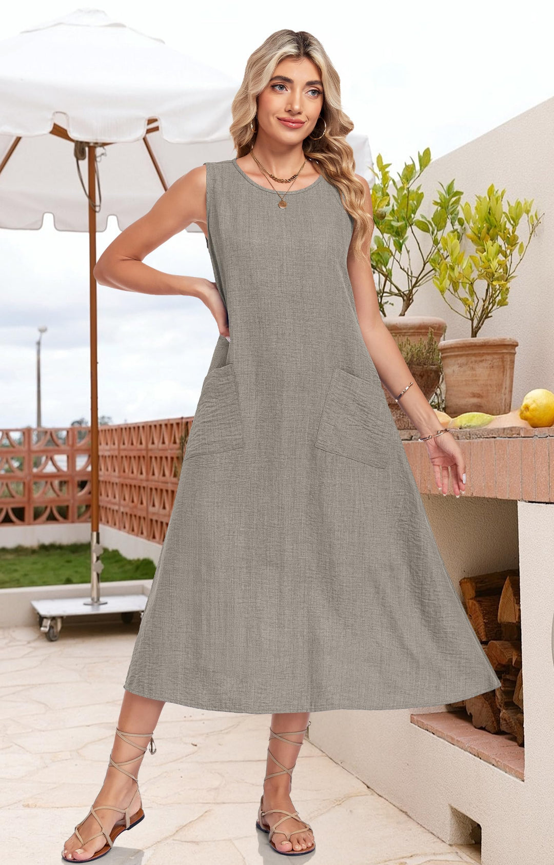 Lirienne Vestito Maxi Donna – Senza Maniche, Linea H & Tasche Casual Estive