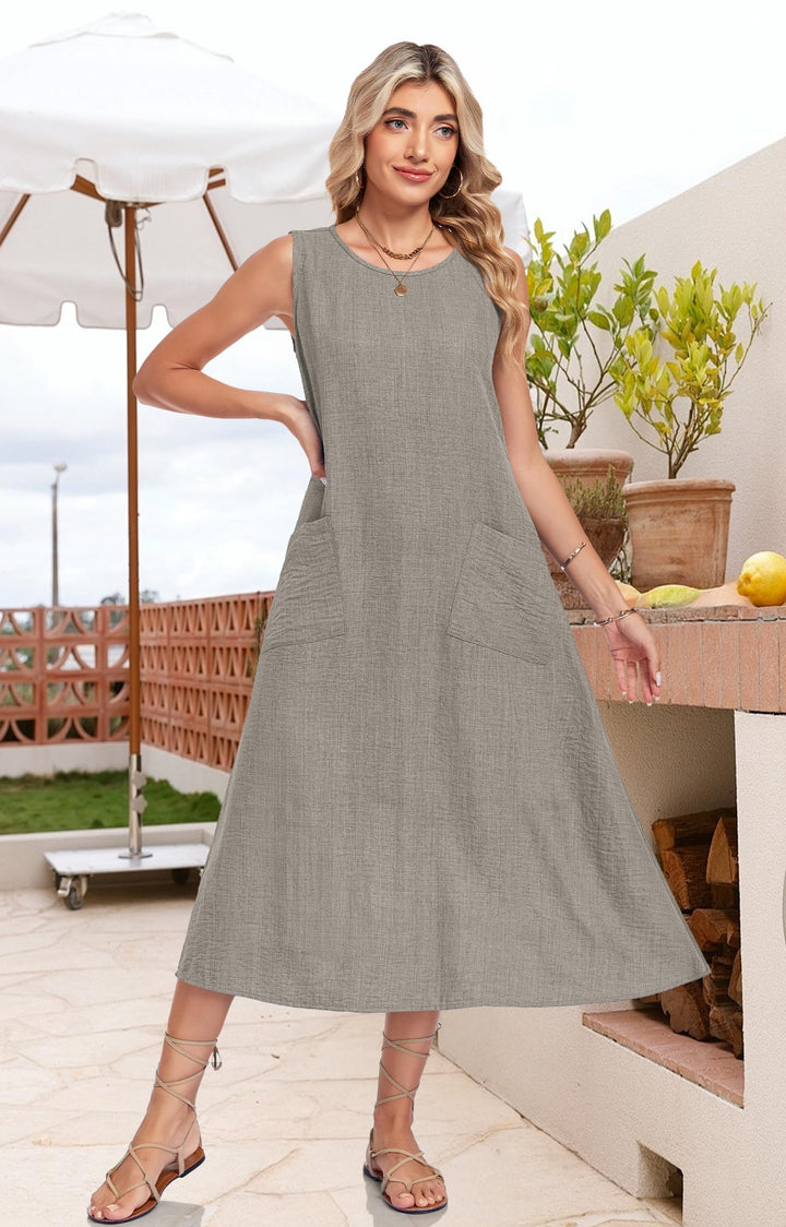 Lirienne Vestito Maxi Donna – Senza Maniche, Linea H & Tasche Casual Estive