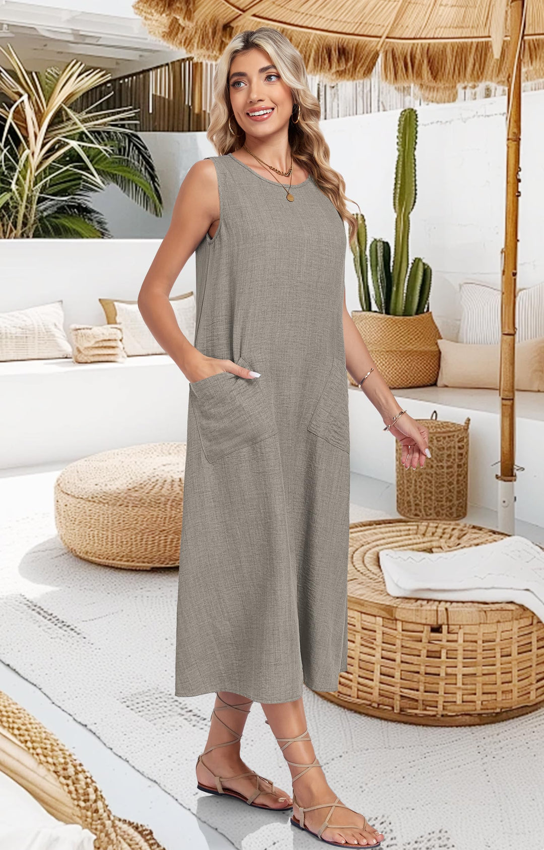 Lirienne Vestito Maxi Donna – Senza Maniche, Linea H & Tasche Casual Estive