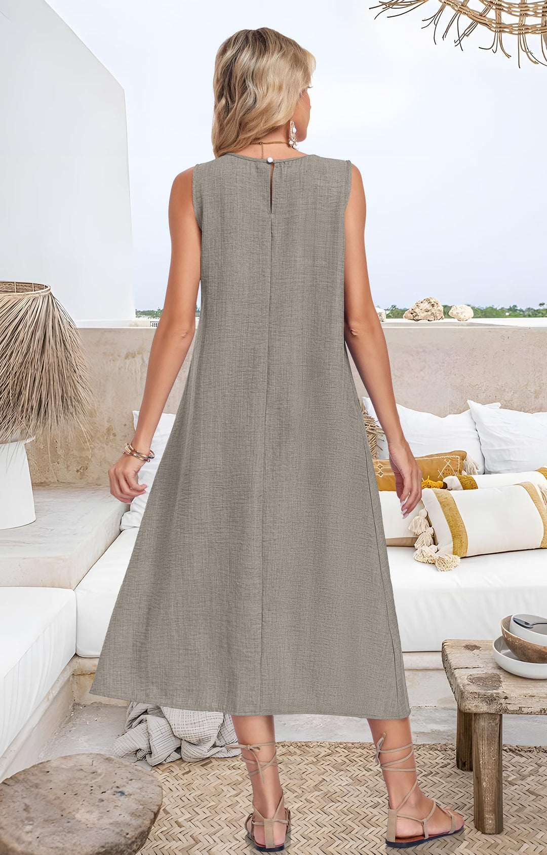 Lirienne Vestito Maxi Donna – Senza Maniche, Linea H & Tasche Casual Estive