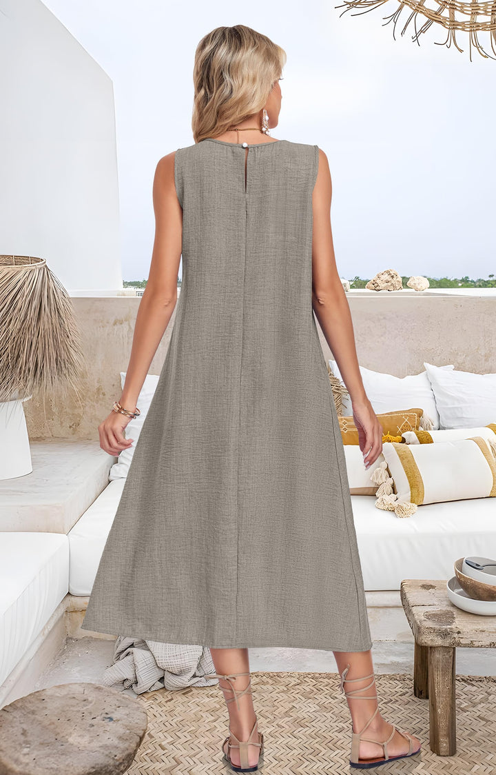 Lirienne Vestito Maxi Donna – Senza Maniche, Linea H & Tasche Casual Estive