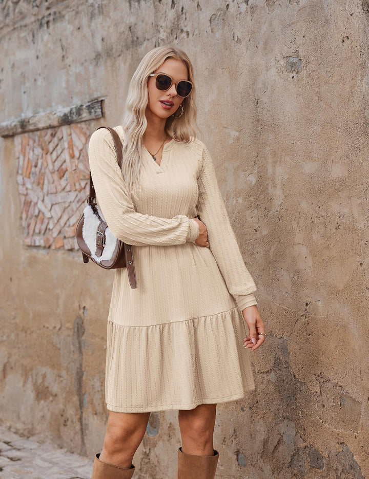 Zephyra Vestito in Maglia Donna – Scollo a V, Maniche Lunghe & A-Line con Tasche