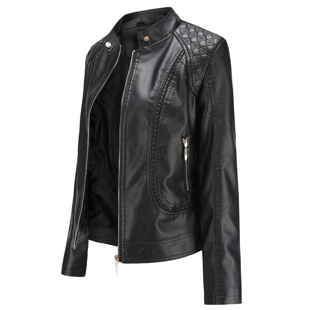 Carla Giacca Biker Donna Cropped – Bunda z ekologické kůže s vysokým límcem a prošívanými detaily