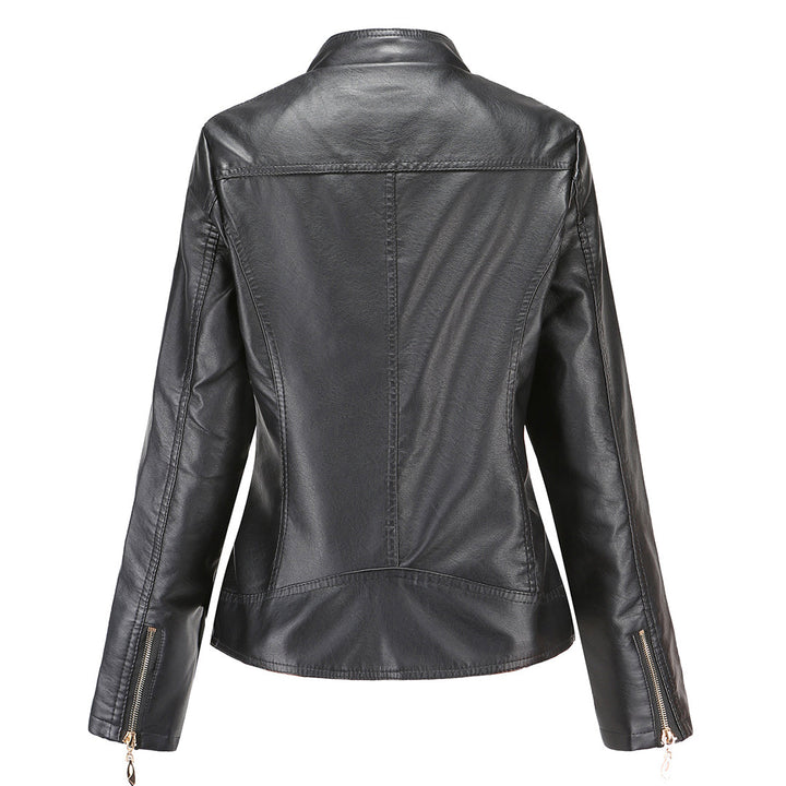 Carla Giacca Biker Donna Cropped – Bunda z ekologické kůže s vysokým límcem a prošívanými detaily