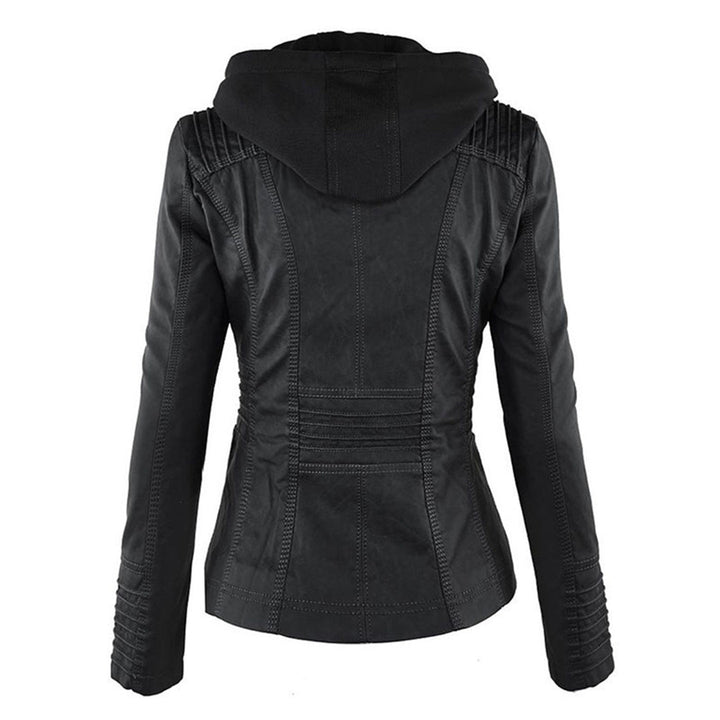 Lässige Lederjacke mit Kapuze und Reißverschluss für Damen | Lange Ärmel