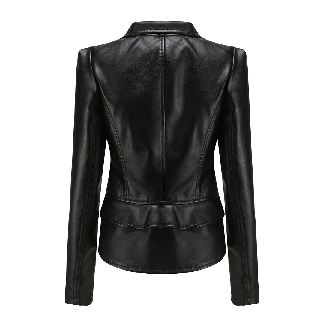 Giacca In Pelle Alla Moda A Maniche Lunghe Per Donna | Dettaglio Zip