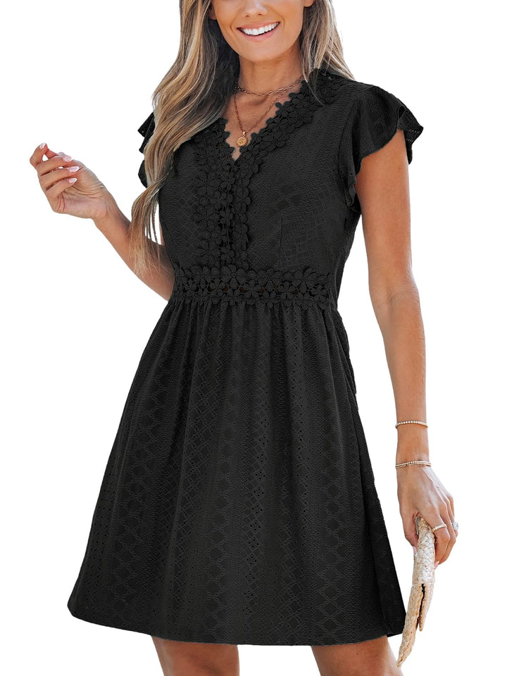 Aria Vestito Donna in Pizzo – Scollo a V, Maniche Flutter & Mini Elegante Estivo
