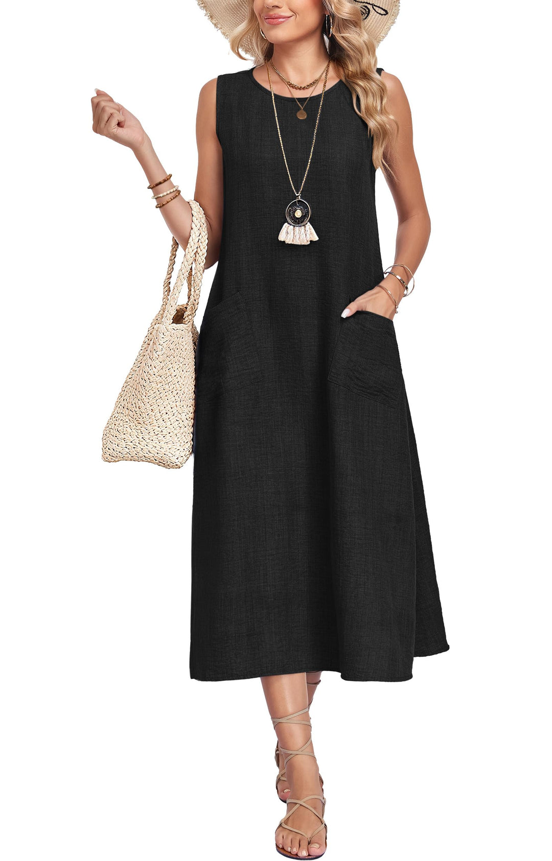 Lirienne Vestito Maxi Donna – Senza Maniche, Linea H & Tasche Casual Estive