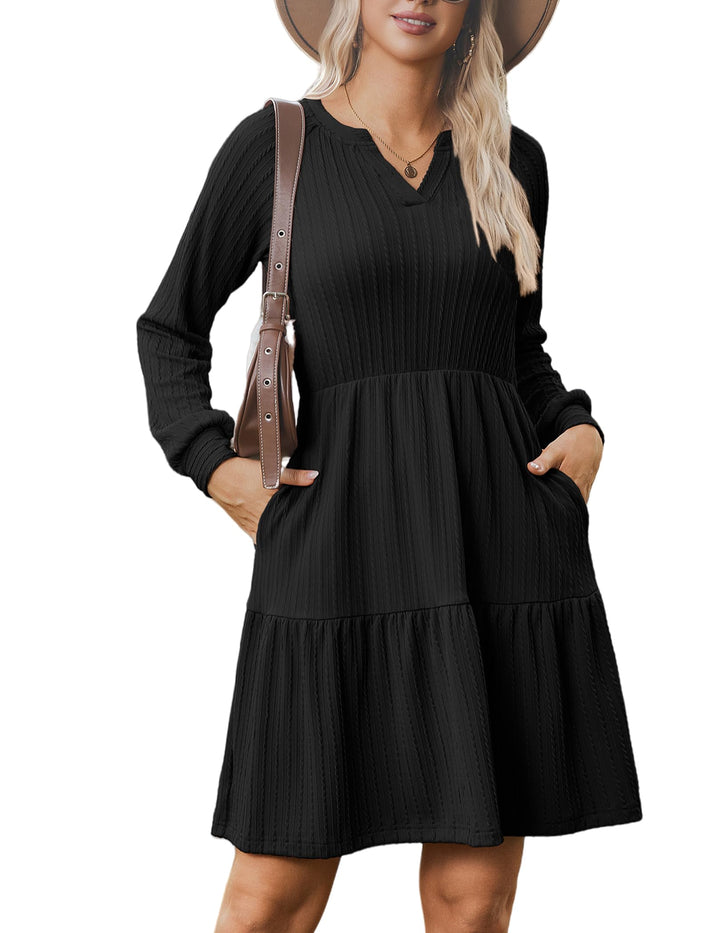 Zephyra Vestito in Maglia Donna – Scollo a V, Maniche Lunghe & A-Line con Tasche