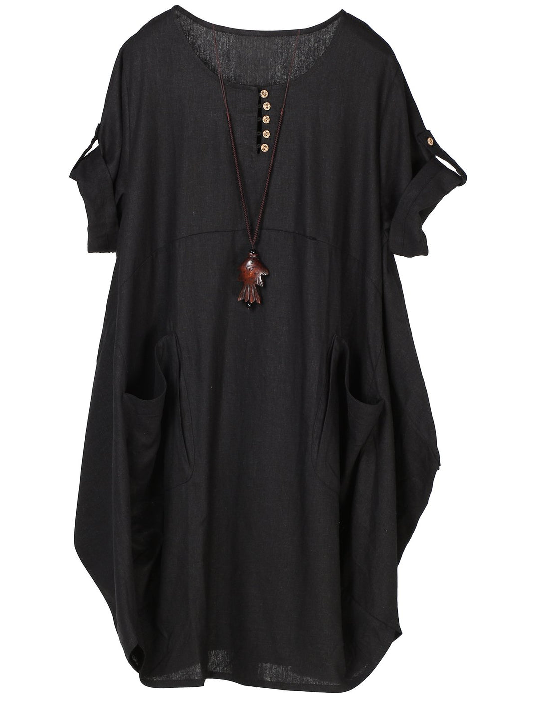 Wisteria Vestito Tunica Donna – Lino Cotone, Maniche Corte & Tasche Boho Oversize