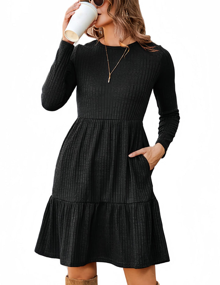 Lakelyn Vestito Donna Autunno – Maniche Lunghe, Collo Tondo & Tasche con Linea A Elegante