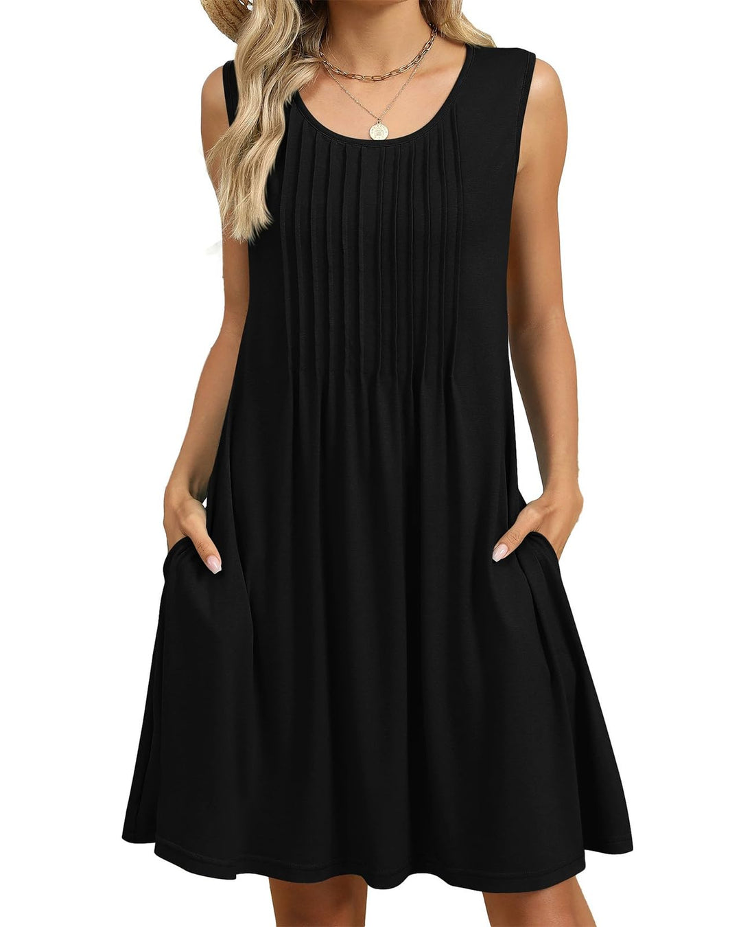 Alina Vestito Midi Donna – Boho Floreale, Senza Maniche & Tasche Casual Estivo