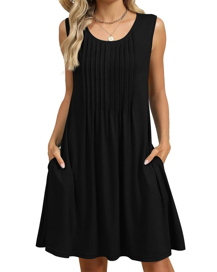 Alina Vestito Midi Donna – Boho Floreale, Senza Maniche & Tasche Casual Estivo