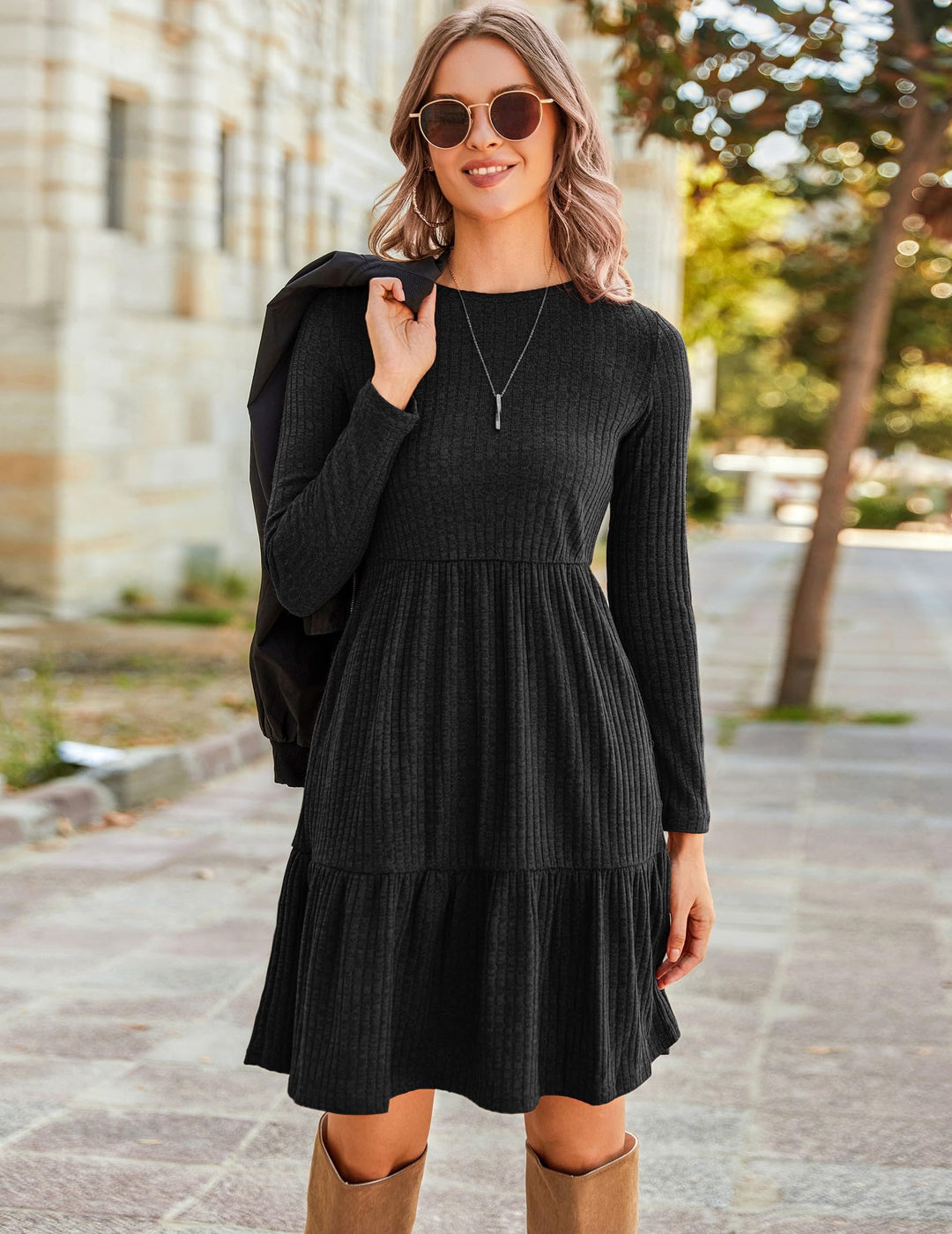 Lakelyn Vestito Donna Autunno – Maniche Lunghe, Collo Tondo & Tasche con Linea A Elegante