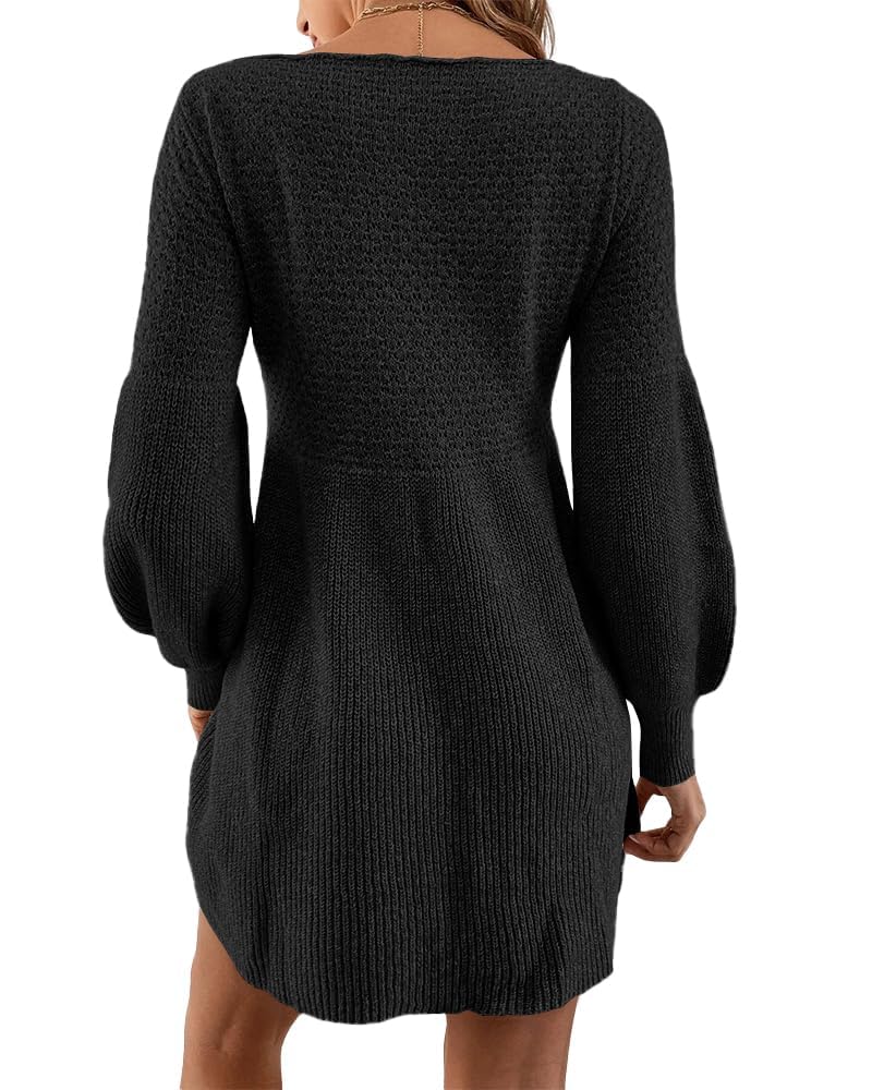 Scottie Vestito Maglia Donna – Maniche a Sbuffo, Vita Alta & Mini A-Line Elegante