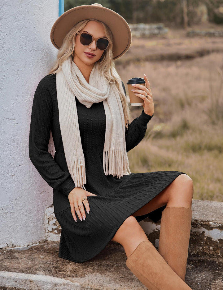 Zephyra Vestito in Maglia Donna – Scollo a V, Maniche Lunghe & A-Line con Tasche