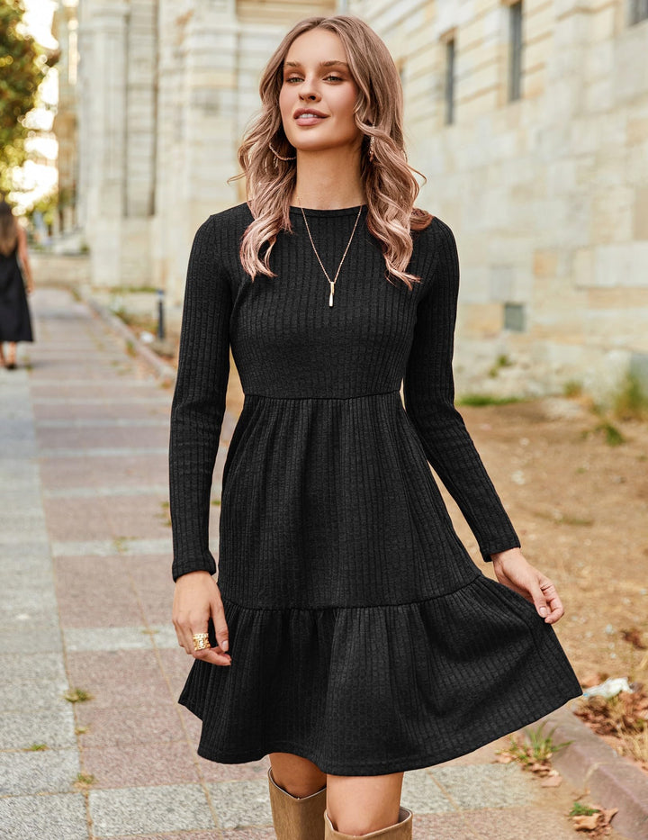 Lakelyn Vestito Donna Autunno – Maniche Lunghe, Collo Tondo & Tasche con Linea A Elegante