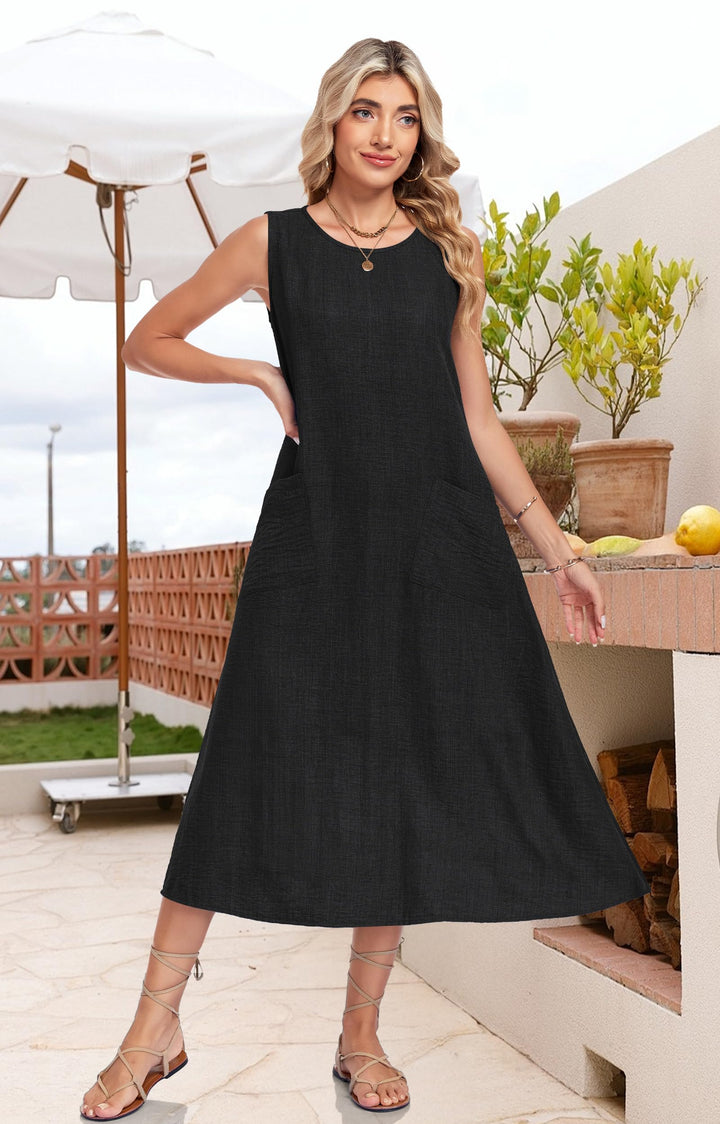 Lirienne Vestito Maxi Donna – Senza Maniche, Linea H & Tasche Casual Estive
