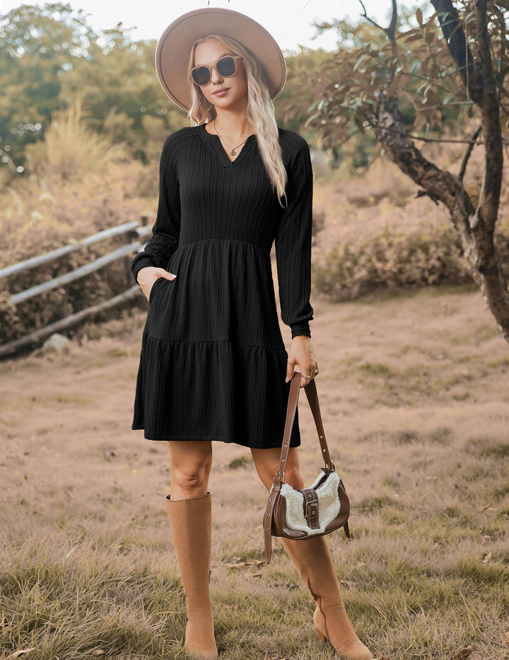 Zephyra Vestito in Maglia Donna – Scollo a V, Maniche Lunghe & A-Line con Tasche