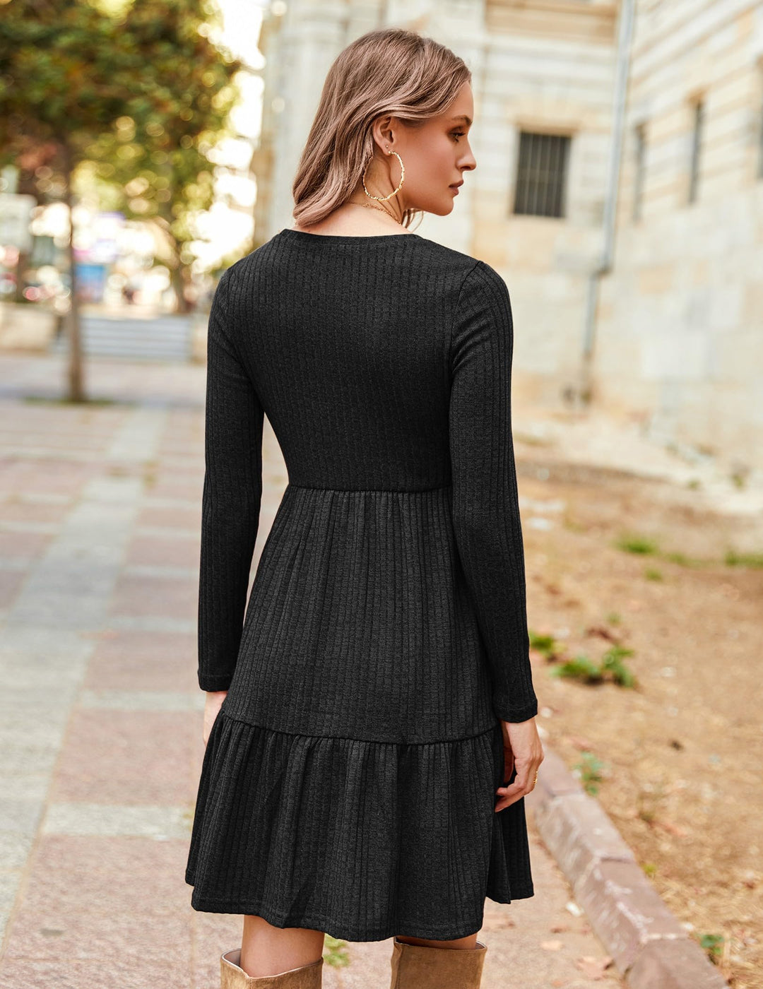 Lakelyn Vestito Donna Autunno – Maniche Lunghe, Collo Tondo & Tasche con Linea A Elegante